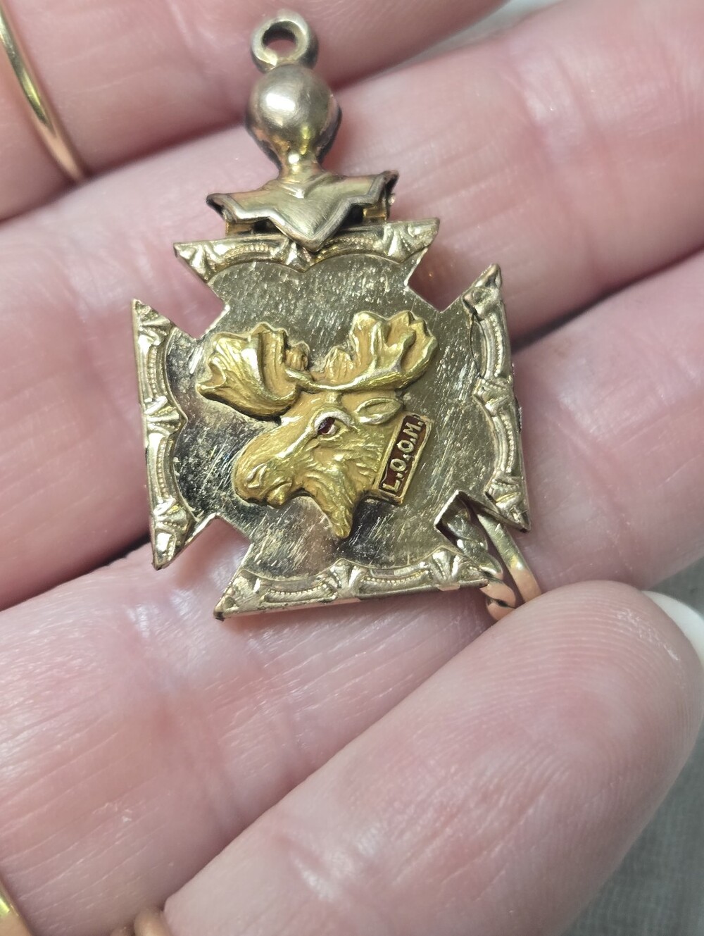 Gold Filled Moose Head Cross Pendant Necklace